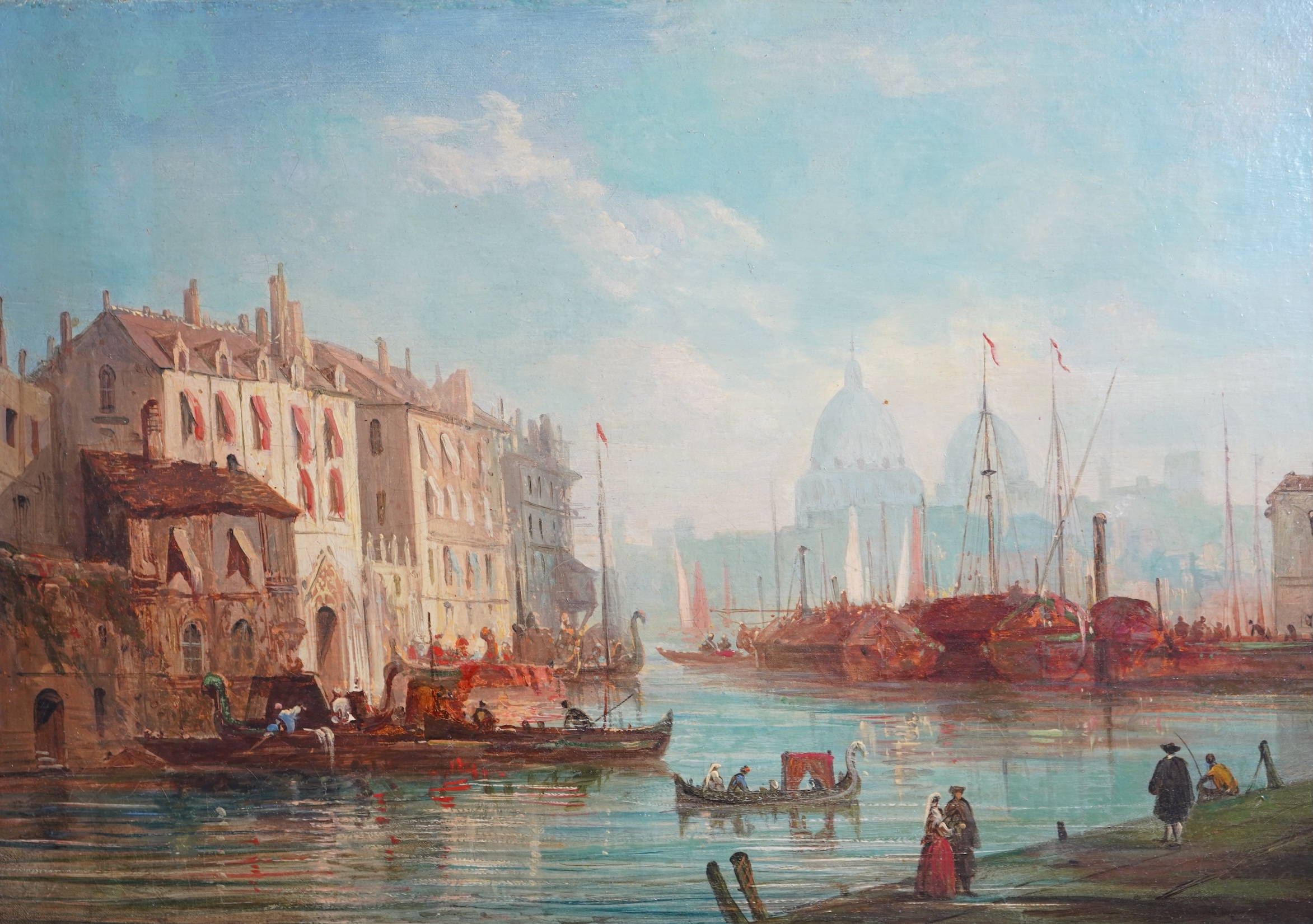 Attributed to Alexandre Defaux, French 1826-1900, Venetian canal with gondolas